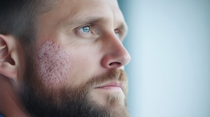 Obraz premium Man with facial skin imperfection, thoughtful expression