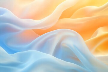 Soft, flowing, pastel-colored silk fabric drapes.  Sunrise glow background.  Fashion, design inspiration