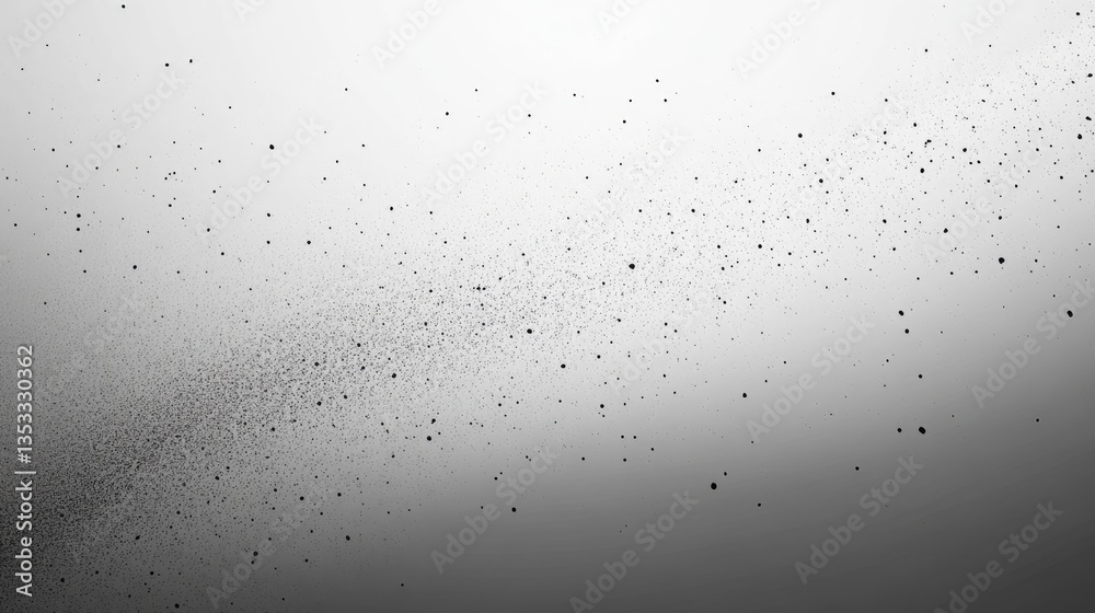 Poster abstract monochrome image depicting a gradient of dispersed particles creating a sense of movement a