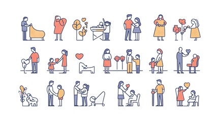 Life Cycle and Family Line Design Style Icons Set for Projects and Presentations