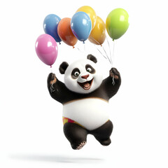 Ultra Realistic Happy Panda with Colorful Balloons in Epic Render
