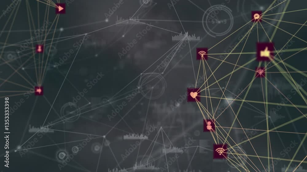 Poster digital network connections and data processing animation on abstract background