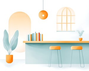 Modern cafe interior with minimalist design.