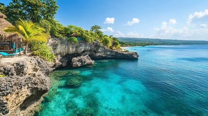 Idyllic Tropical Getaway: Turquoise Waters and Lush Cliffs in Jamaica