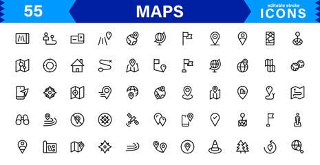 Modern Navigation and Location Maps Icon Collection for UI, GPS, and Travel Apps