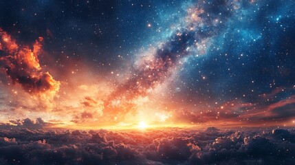 Naklejka premium A breathtaking view of a vibrant starry sky above clouds