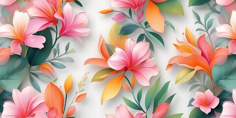 Fototapeta premium Seamless background of exotic floral , flower seamless pattern with flat style for mockup, fabric, fashion, wallpaper, textile isolated on white background