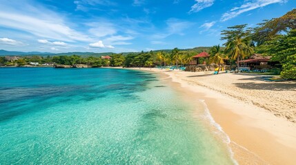 Idyllic Beach Scene: Turquoise Waters and Golden Sands in Tropical Paradise