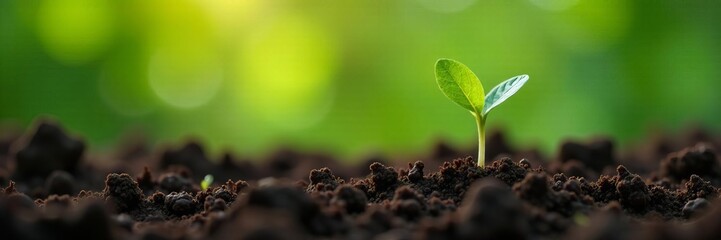 Bean sprout emerging from soil with vibrant colors, fresh, nature, agriculture