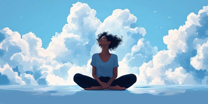 Meditation and Mindfulness of a Woman in Cloudy Serenity