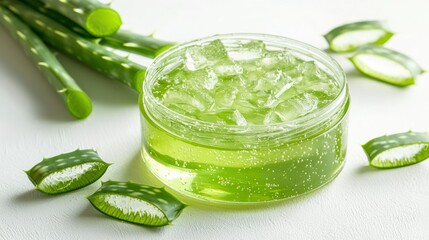 Obraz premium Aloe vera gel soothing skin isolated on white background