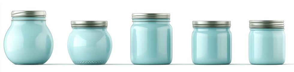 Light Teal Glass Jars with Metal Lids