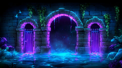 Glowing Pixelated Archway At Night