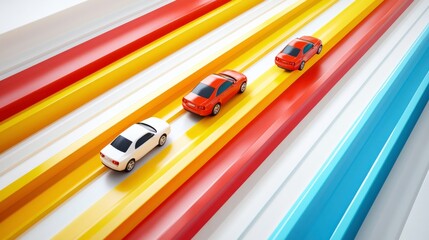 Obraz premium Colorful Toll Road with Toy Cars on Bright Background