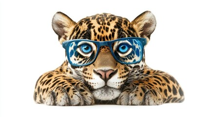 Fototapeta premium Blue Eyed Jaguar isolated on white background