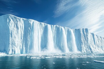 A large iceberg with water flowing into the surrounding ocean
