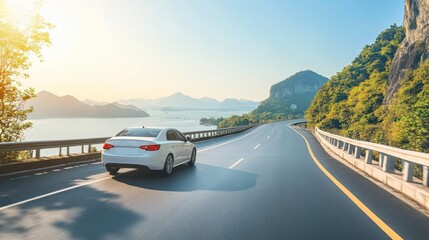 Coastal Road with Rental Car in Pastel Colors