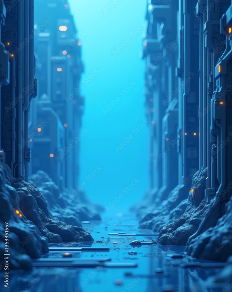 Aufkleber a futuristic city scene, with tall, towering buildings that create a sense of depth and wonder. the 