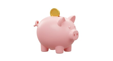 Obraz premium Cheerful Pink Piggy Bank with Golden Coin Represents Investment Strategy