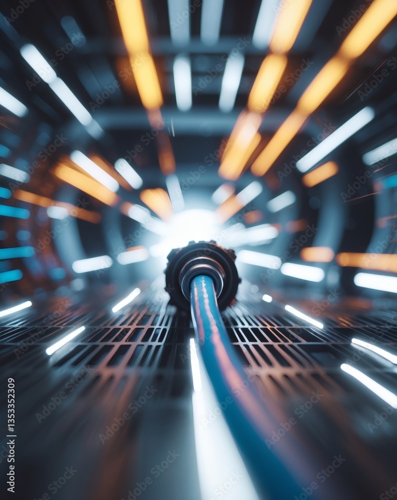 Aufkleber a blue cable plugged into a futuristic, abstract tunnel with glowing lines and patterns, suggesting 