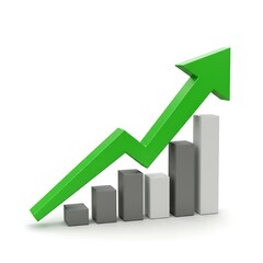 Upward Trend Bar Graph with Green Arrow Indicating Growth or Success, finance design is suitable for this Image