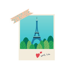 Souvenir photo of the Eiffel Tower. Travel-themed vector illustration elements