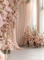 A soft and delicate floral arrangement with pink and white flowers