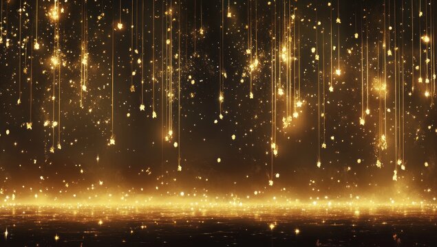 Golden glitter rain awards ceremony backdrop