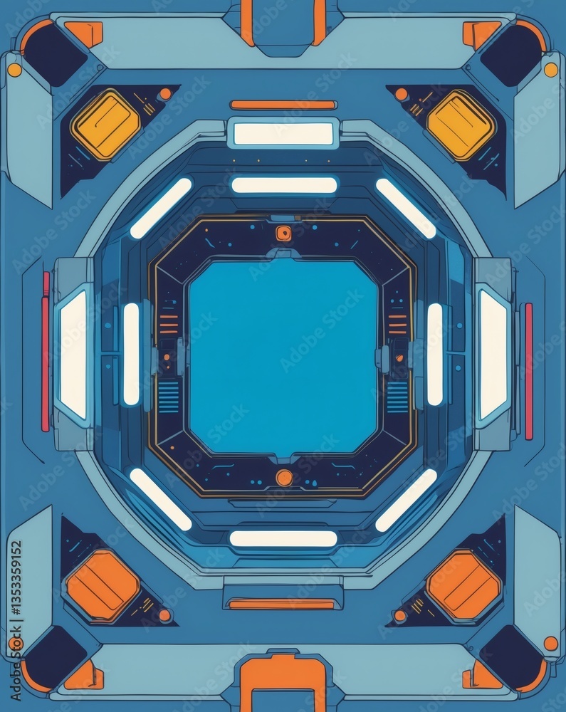 Poster a futuristic, detailed, and colorful abstract design. the artwork features geometric shapes and patt