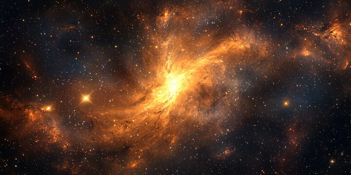 A deep-space galaxy with radiant gold stars and intricate nebula formations