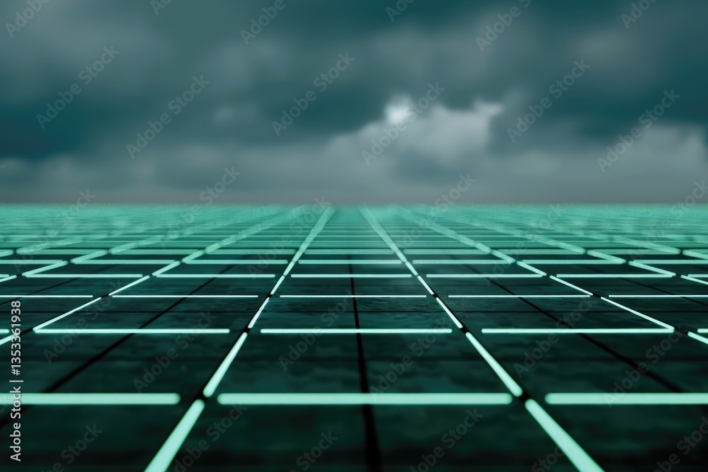 Canvas Prints abstract futuristic grid landscape beneath a cloudy and overcast sky