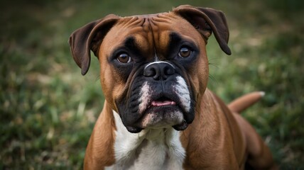 Obraz premium Ready for Fun: Boxer Dog’s Athletic Build and Playful Expression in Stunning Close-Up
