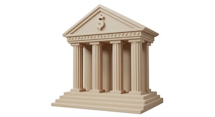 Obraz premium Stylized Bank Building Facade with Columns and Dollar Symbol Illustration, suitable for finance and investment illustrations