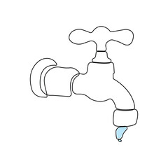 Hand-drawn water faucet continuous line art. Water Faucet outline vector isolated on white background.	