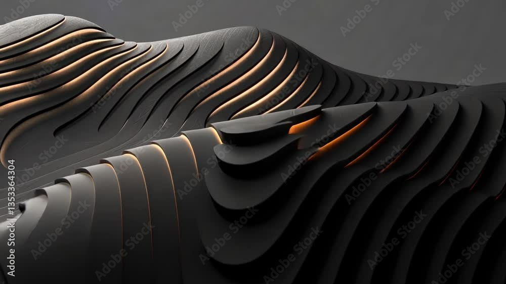 Poster abstract sculpture textured waves of light and shadow in modern artistic design with curves creating