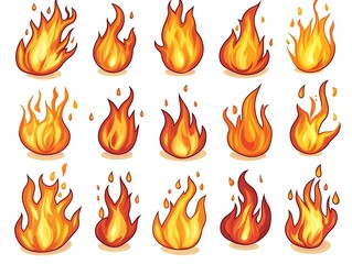 Cartoon Fire Flames Set.