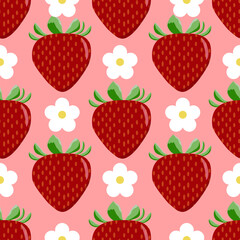 seamless pattern with strawberries and flowers, cards, flyers, social media wallpapers