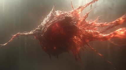 A large abstract and organic structure floats in a dark void