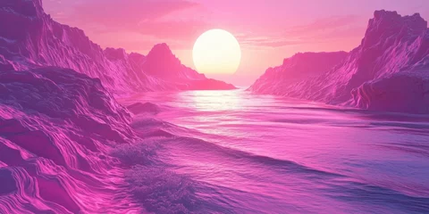 A futuristic 3D rendering of neon pink waves forming a digital landscape
