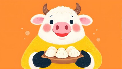 Fototapeta premium Cartoon beef steamed bun food