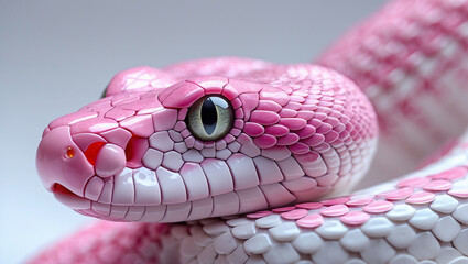 Close-Up of a Pink and White Snake with Mesmerizing Gradient Scales