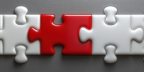 Interlocking Puzzle Pieces Red and White Teamwork Design