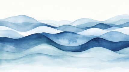 Fototapeta premium Abstract Watercolor Landscape: Serene Blue Mountainscape Artwork