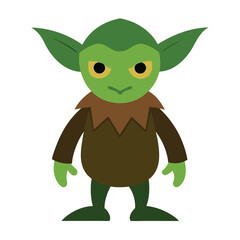 A cute green cartoon goblin with happy smile