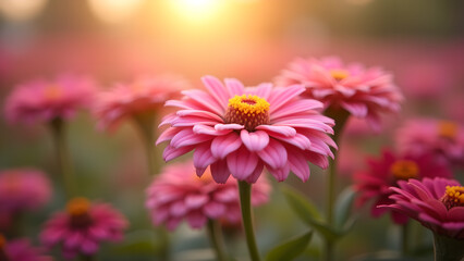 Obraz premium Radiant Zinnia Bloom in Gentle Sunlight Cascade