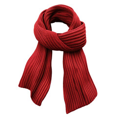 red knitted scarf with ribbed texture for winter isolated on white or transparent background