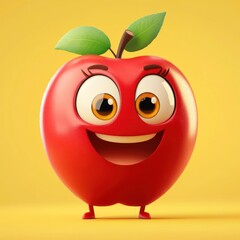 Smiling apple emoji on yellow background