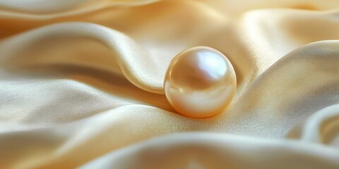A glowing pearl resting on a silk background, radiating gentle light