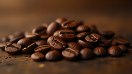 Naklejka premium Elegant Heap of Coffee Beans on Rustic Backdrop