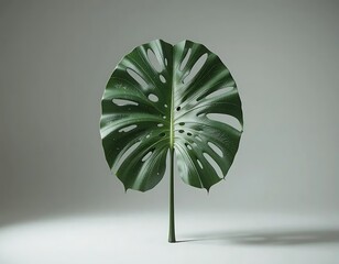 Isolated Monstera Leaf on Gray Background a Perfect Tropical Minimalist Style